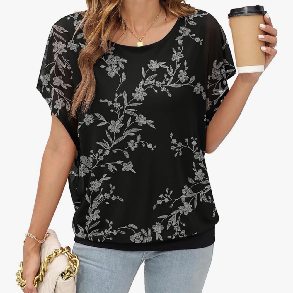 Floral Black and White Women's Top